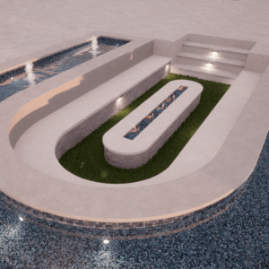 sunk in fire pit area near pool design example