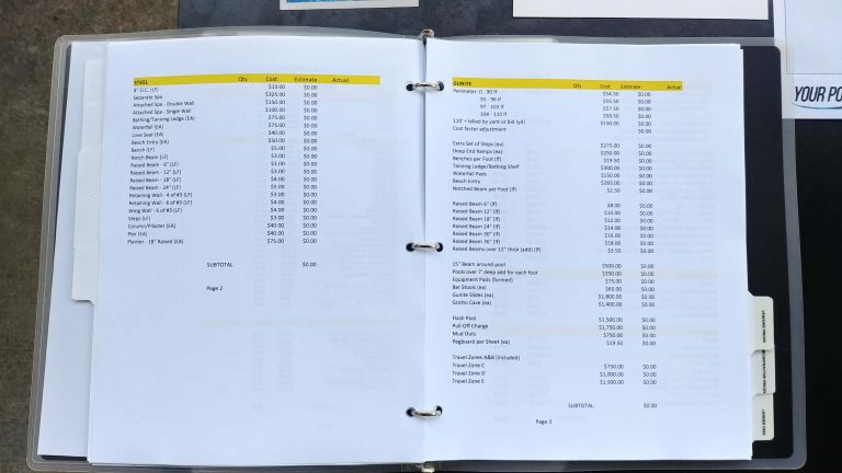 bid sheets for pool builders printed price list example