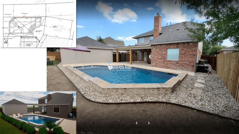 Pool designers online pool permit plans showing before and after