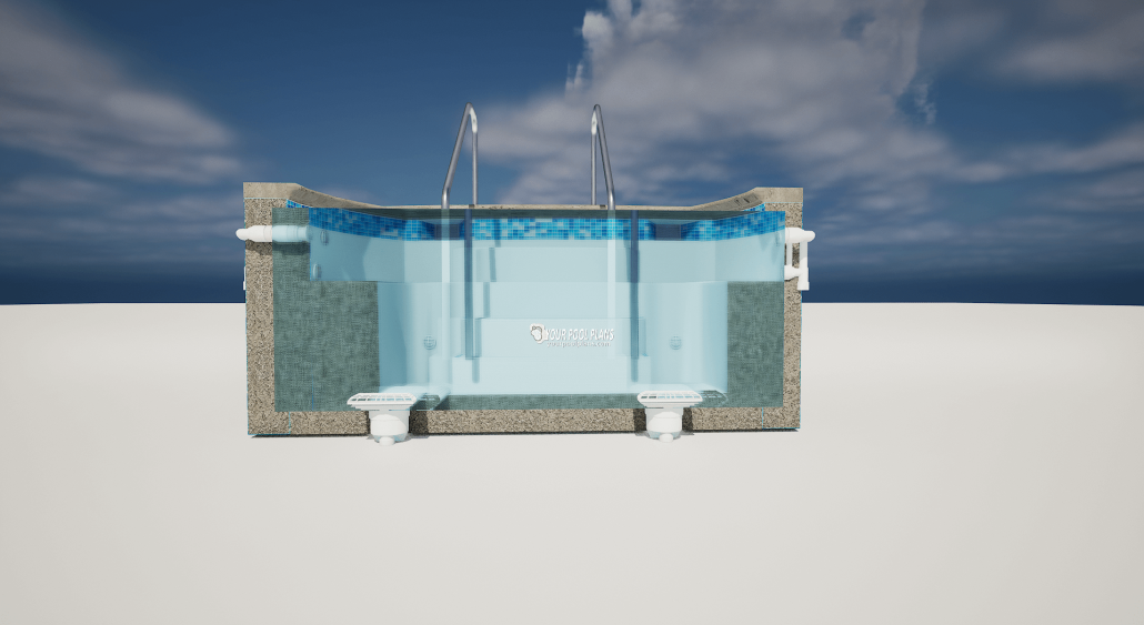 custom 3d swimming pool model structural cross section