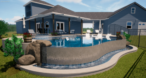 Free form vanishing edge pool design plans 3D rendering example lagoon style