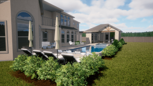 Pool house Outdoor living structure design plans 3D rendering example