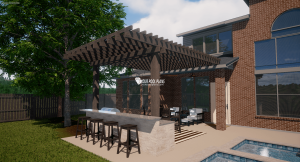 Pergola style outdoor living design plans 3D rendering example