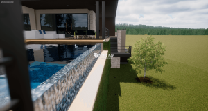 modern style vanishing edge swimming pool design plans 3D rendering example