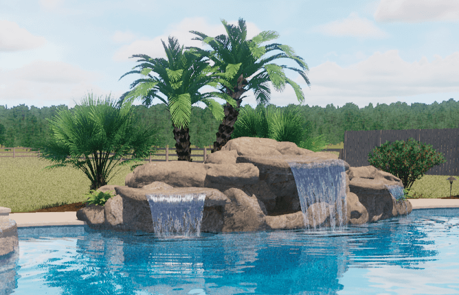 pool waterfall design in 3d