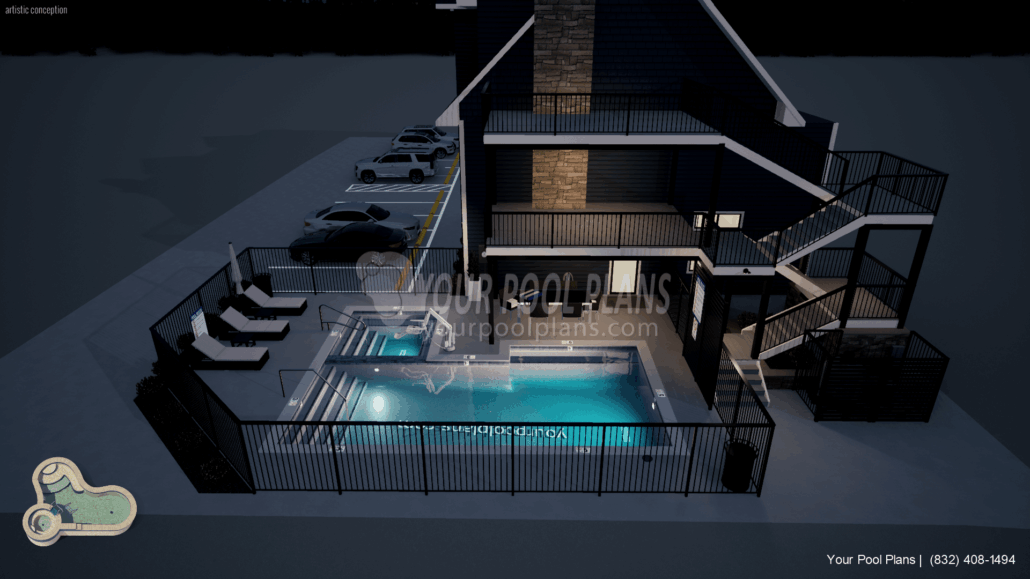 Pool permit plans, pool design plans, North Carolina 3D rendering example