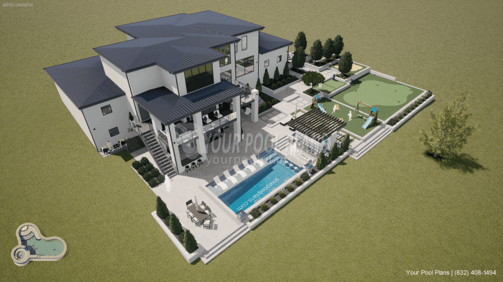 Pool permit plans, pool design plans, South Carolina 3D rendering example