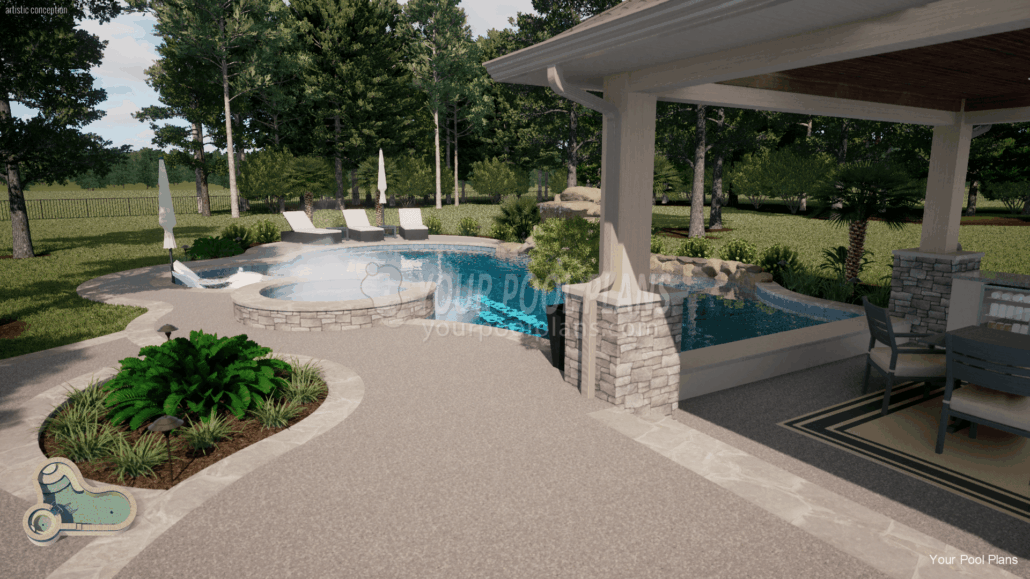 Arkansas swimming pool design plans for permit 3d rendering example