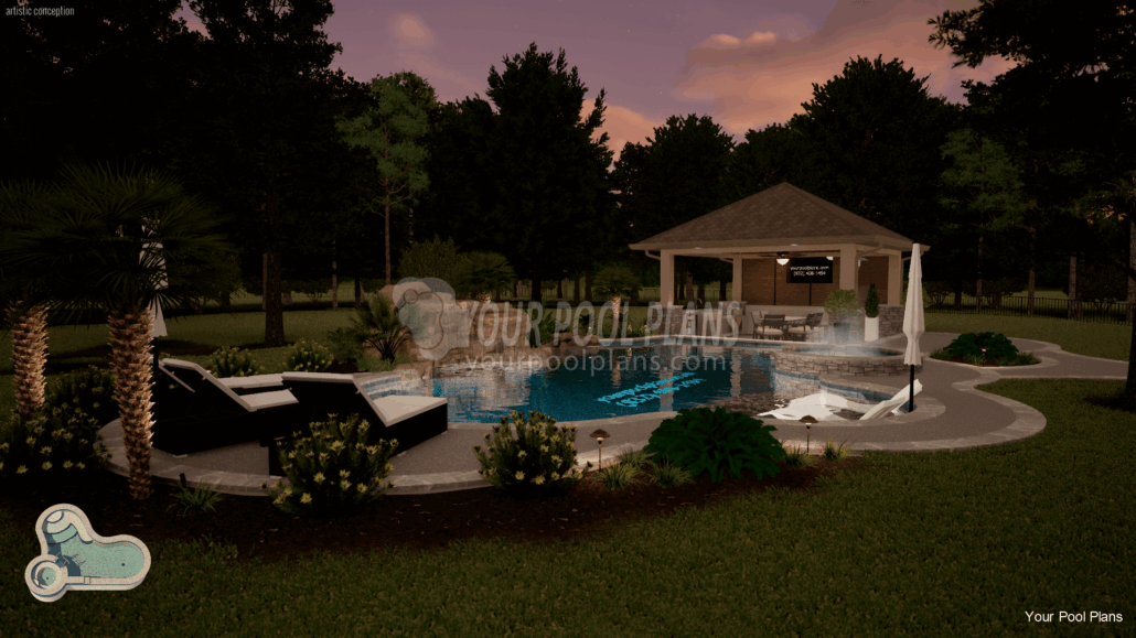 Arkansas swimming pool design plans for permit 3d rendering example
