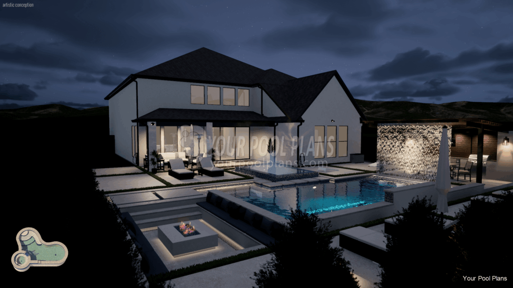 Nevada swimming pool design plans for permit 3d rendering example