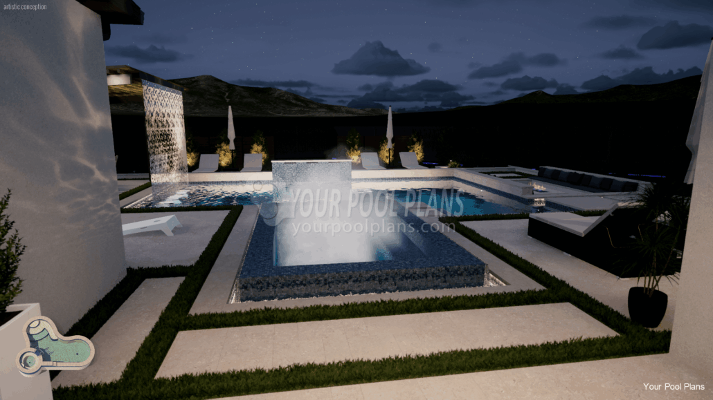 Nevada swimming pool design plans for permit 3d rendering example