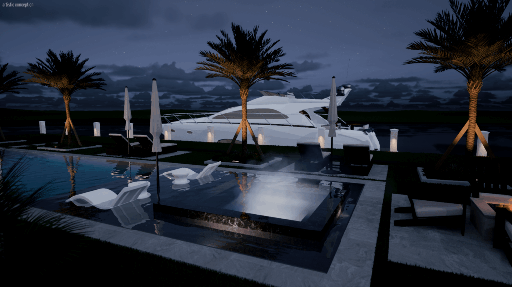 High end swimming pool design services example 3D rendering