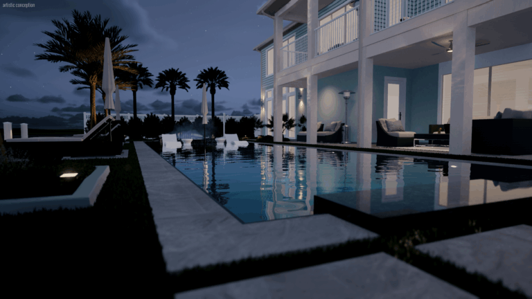 High end swimming pool design services example 3D rendering