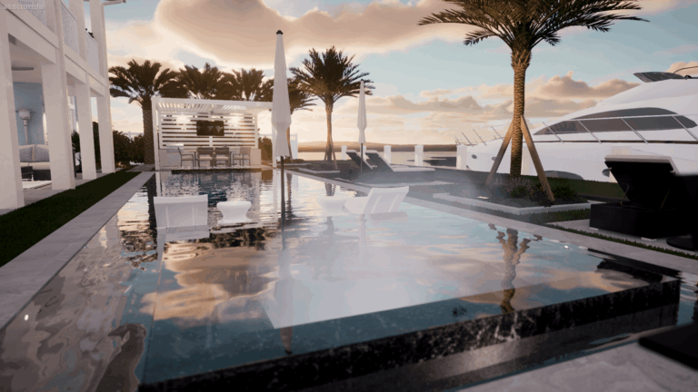 High end swimming pool design services example 3D rendering