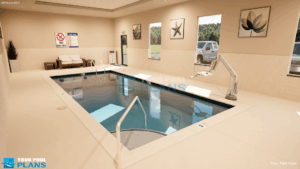 Indoor pool design and plans 3D rendering example