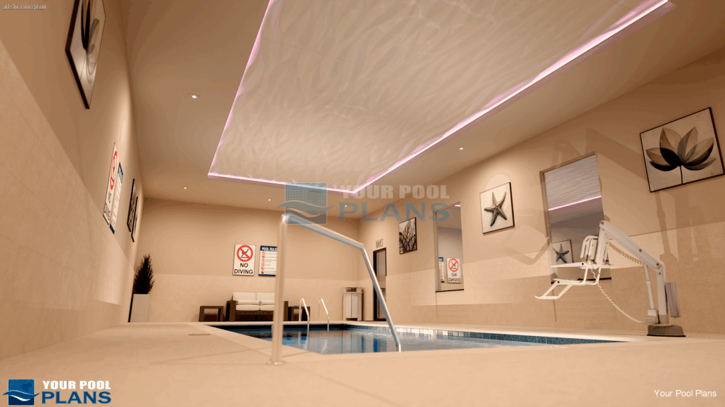 Indoor pool design and plans 3D rendering example