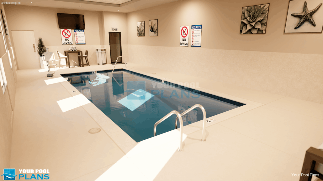 Indoor pool design and plans 3D rendering example