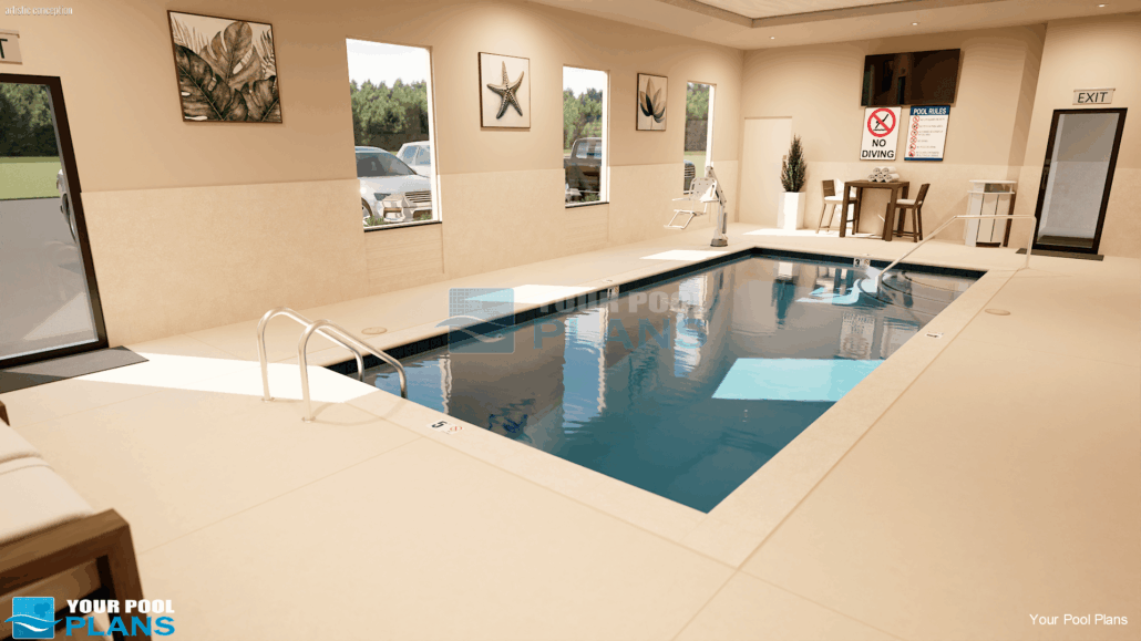 Indoor pool design and plans 3D rendering example