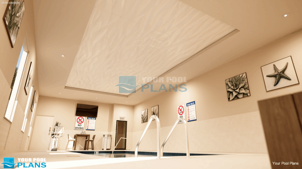 Indoor pool design and plans 3D rendering example