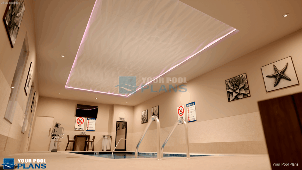 Indoor pool design and plans 3D rendering example