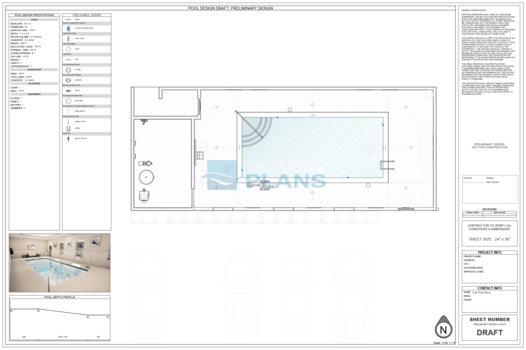 Indoor pool design and plans blueprint drawing example