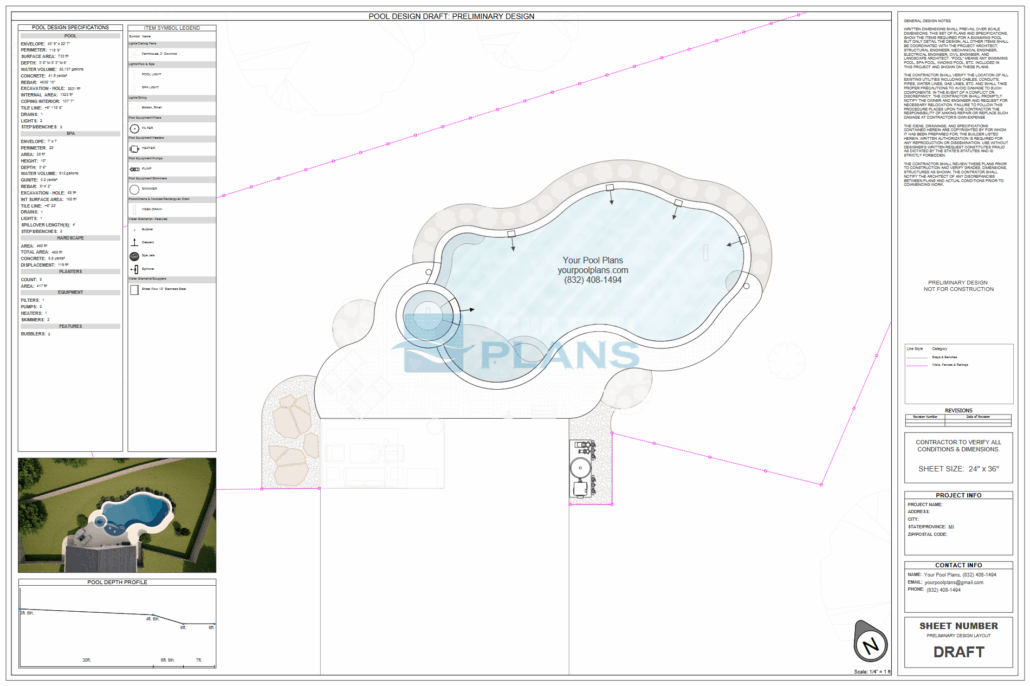 Pool design in Mississippi 2D drawing plan example