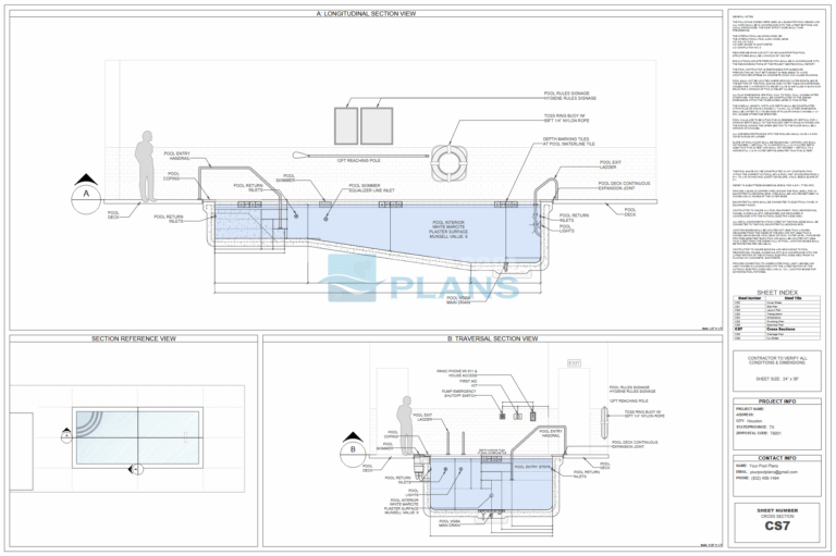 Swimming pool cross section pland drawing for permit