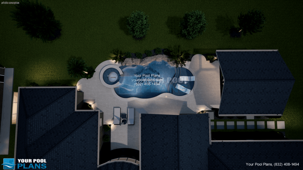 Swimming pool design and plans Indiana 3D rendering example