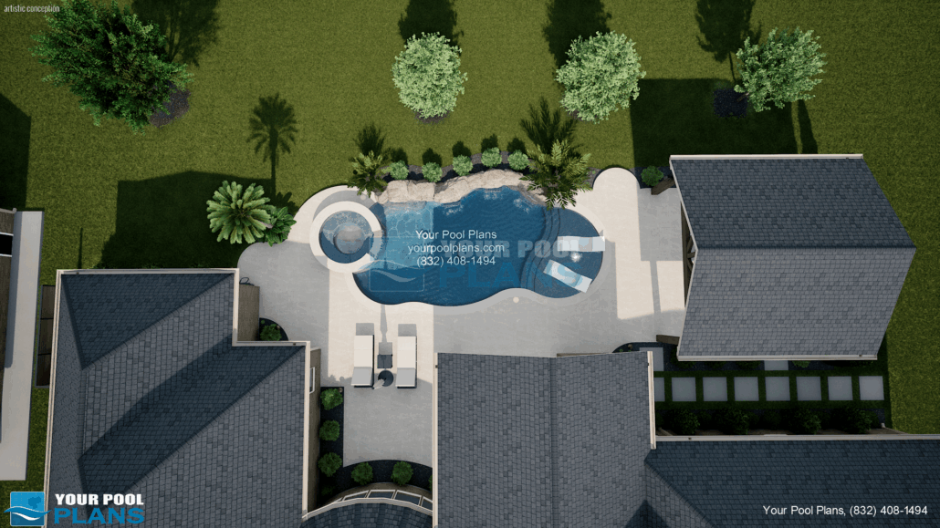 Swimming pool design and plans Indiana 3D rendering example