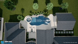 Swimming pool design and plans Indiana 3D rendering example