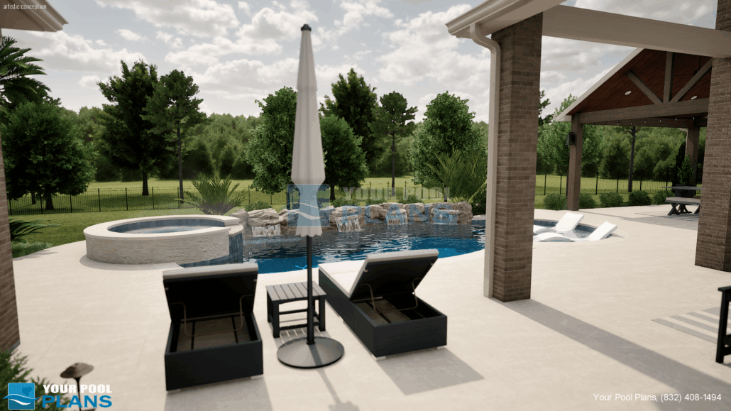 Swimming pool design and plans Indiana 3D rendering example