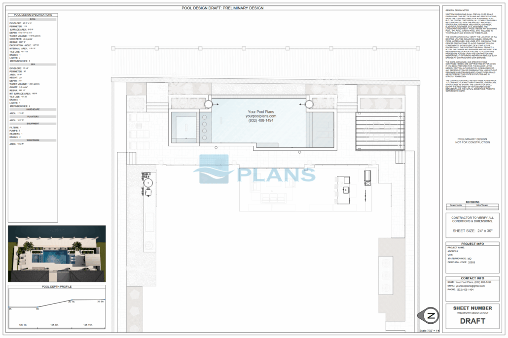 Swimming pool designs and plans Maryland blueprint drawing example