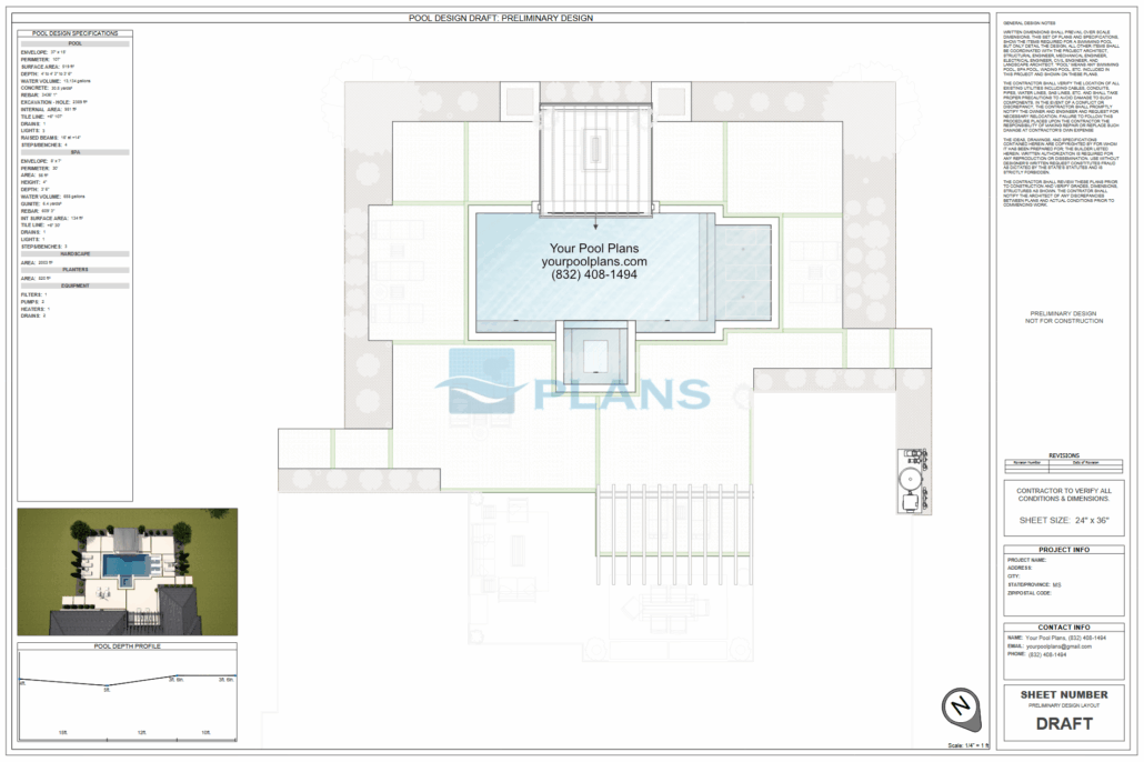 Pool designs and plans in Missouri 2D plan drawing example