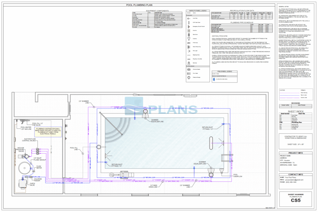 Swimming pool plumbing plan drawing for permit