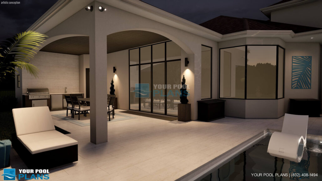 Pool design services in Kansas 3D pool design example night view