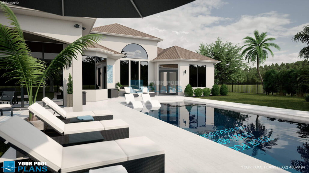 Pool design services in Kansas 3D pool design example view from lounge area